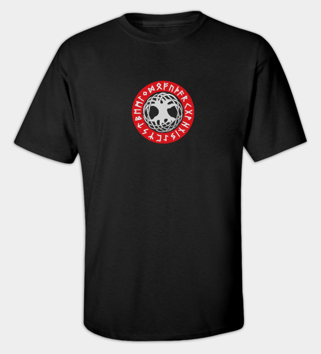 Runisch Yggdrasil Geborduurd T-shirt